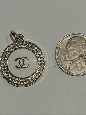 White Enamel CC Logo Crystal Pendant